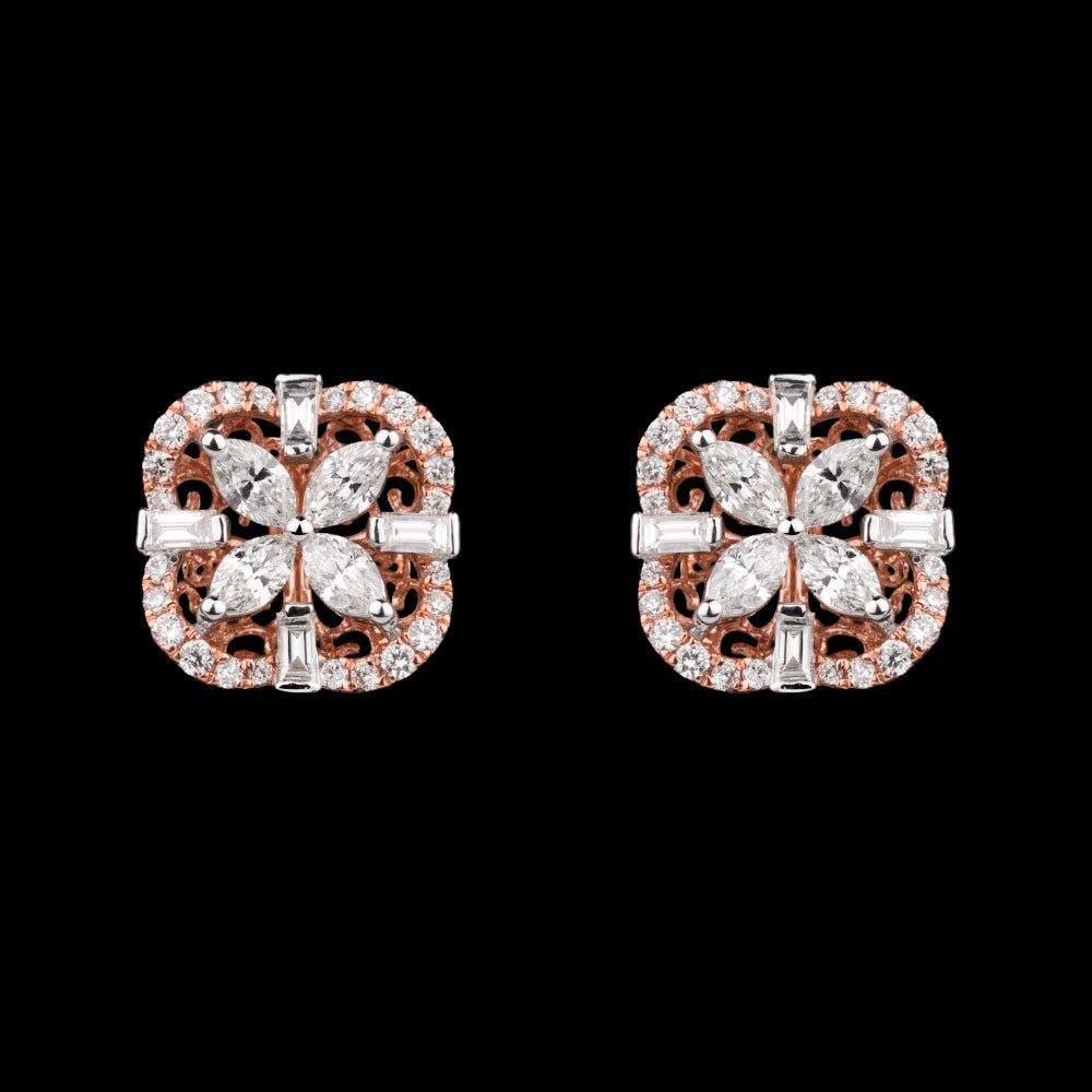 14K Two Tone Gold Diamond Earrings - 0.95ct VS-FG