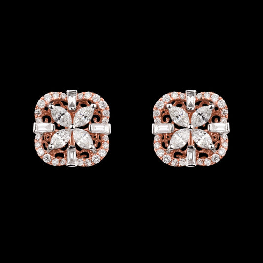 14K Two Tone Gold Diamond Earrings - 0.95ct VS-FG