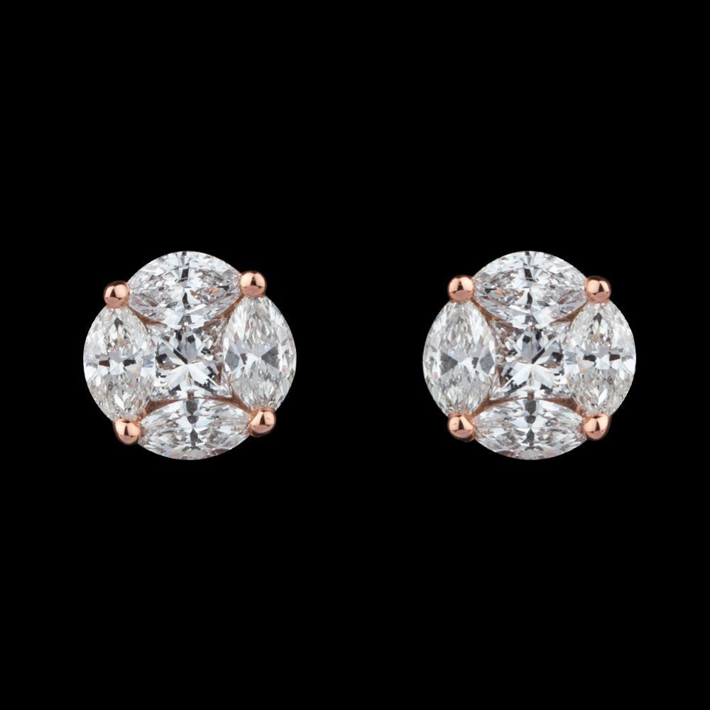 18K Rose Gold Diamond Earrings - 1.34ct VS-SI-FG