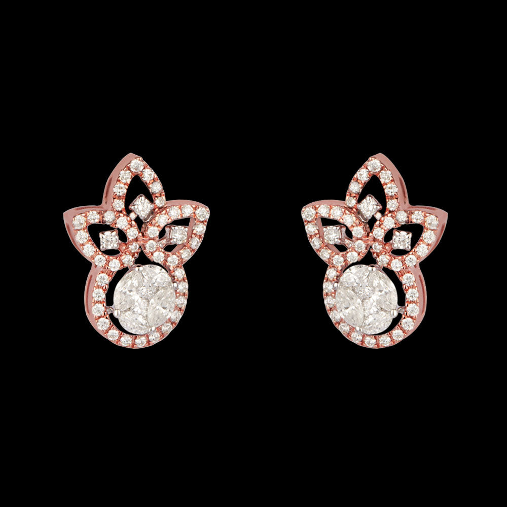 14K Rose Gold Diamond Earrings - 1.02ct VS-SI-FG