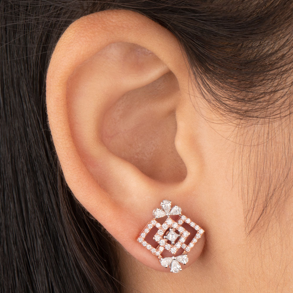 18K Rose Gold Diamond Earrings - 0.95ct VS-SI-FG