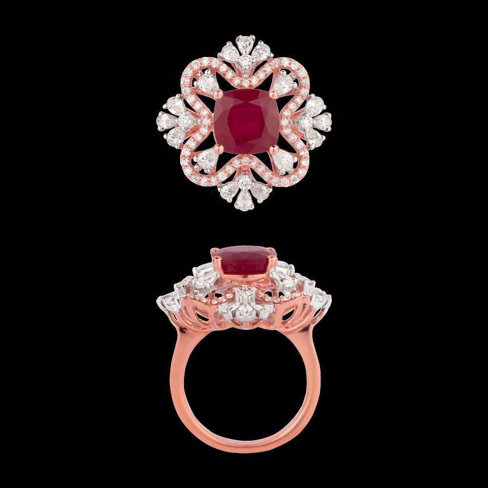 18K Rose Gold Diamond Ring - 1.29ct VS-FG with Colour Stones