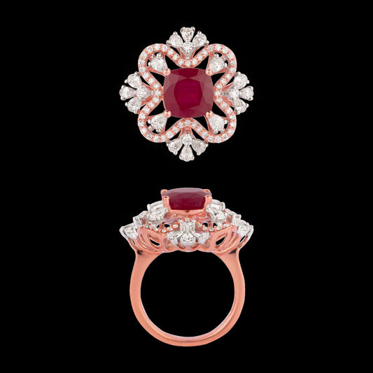 18K Rose Gold Diamond Ring - 1.29ct VS-FG with Colour Stones