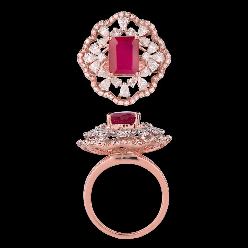 18K Rose Gold Diamond Ring - 1.42ct VS-FG with Colour Stones