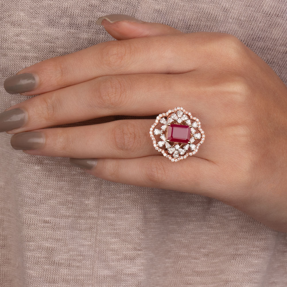 18K Rose Gold Diamond Ring - 1.42ct VS-FG with Colour Stones