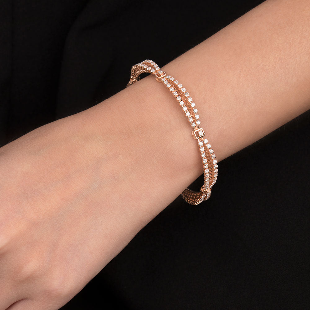 18K Rose Gold Diamond Bangle - 3.402ct VVS-VS-GH