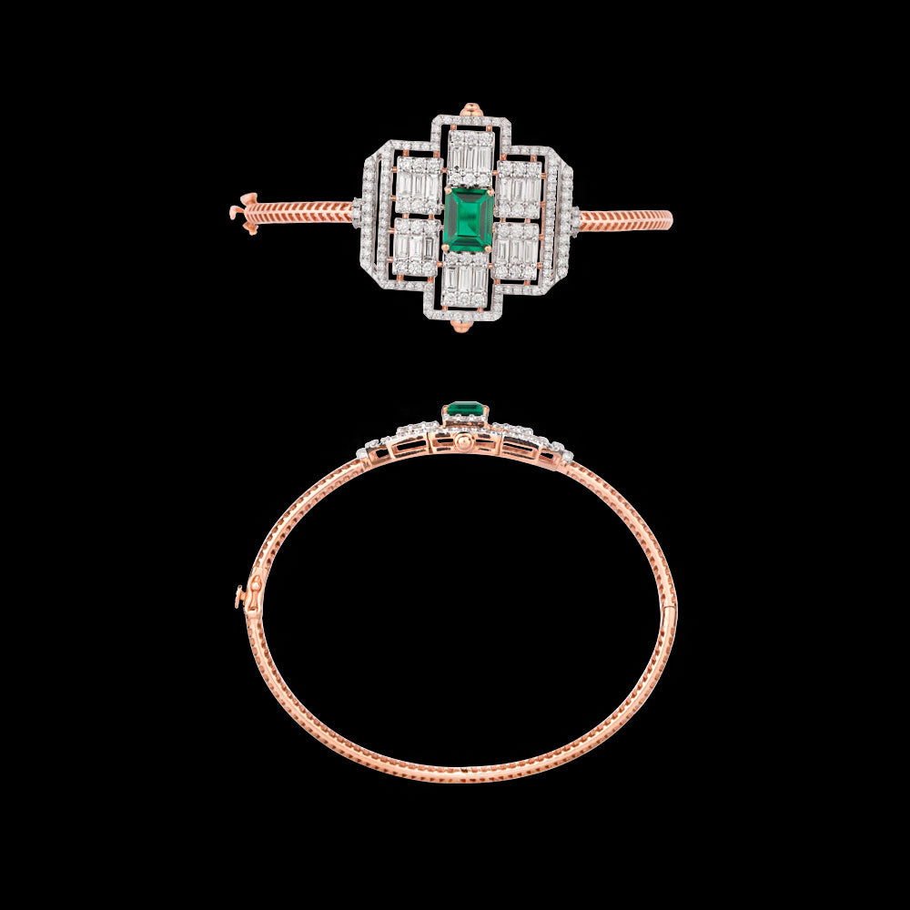 18K Rose Gold Diamond Kada - 3.404ct VS-SI-GH with Colour Stones