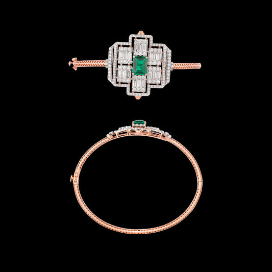 18K Rose Gold Diamond Kada - 3.404ct VS-SI-GH with Colour Stones