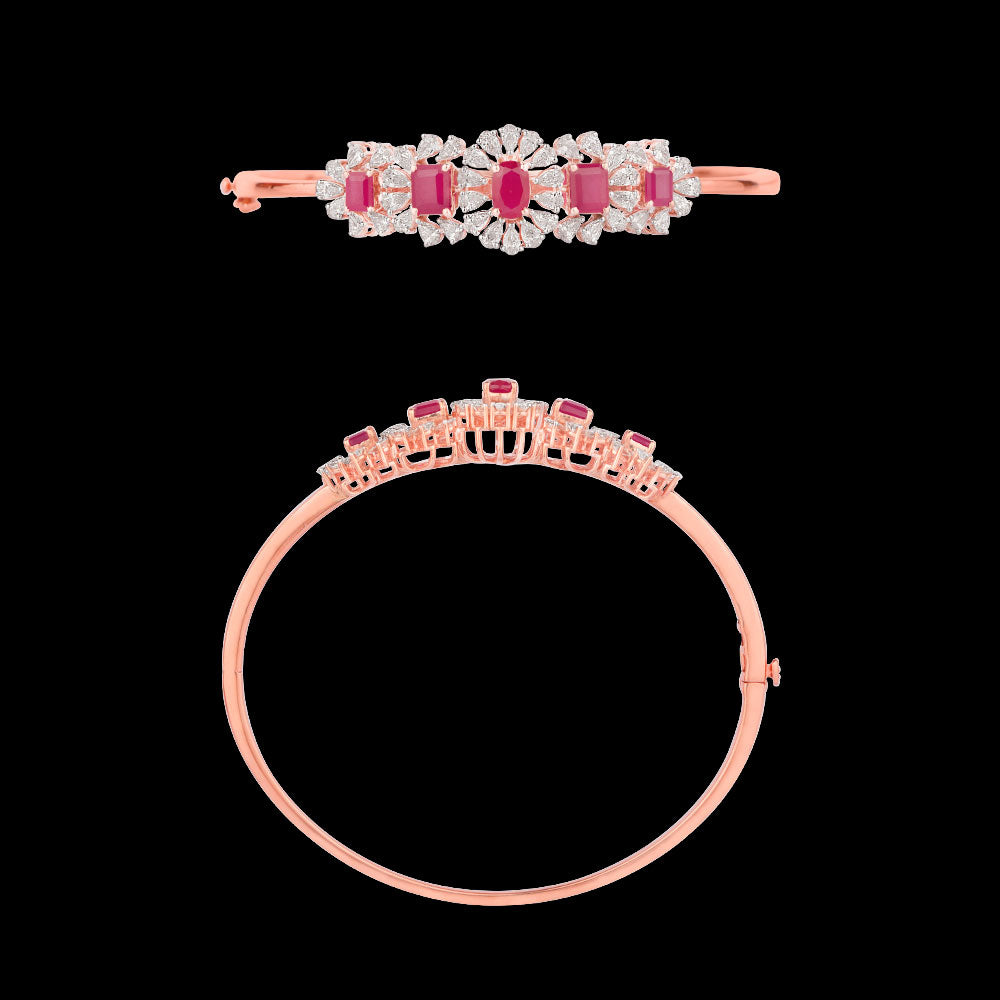 18K Rose Gold Diamond Kada - 1.798ct VVS-EF with Colour Stones