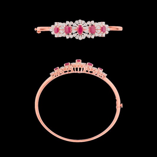 18K Rose Gold Diamond Kada - 1.798ct VVS-EF with Colour Stones