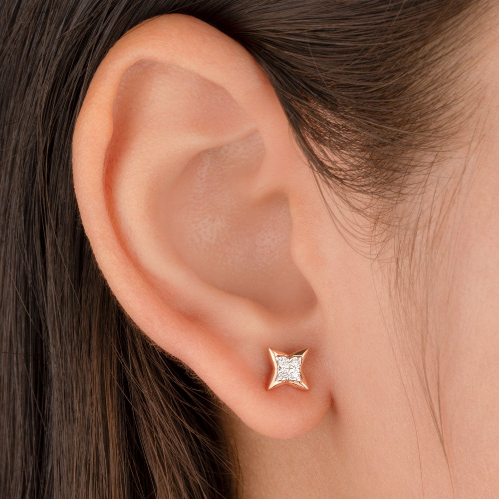 14K Rose Gold Diamond Earrings - 0.12ct SI-GH