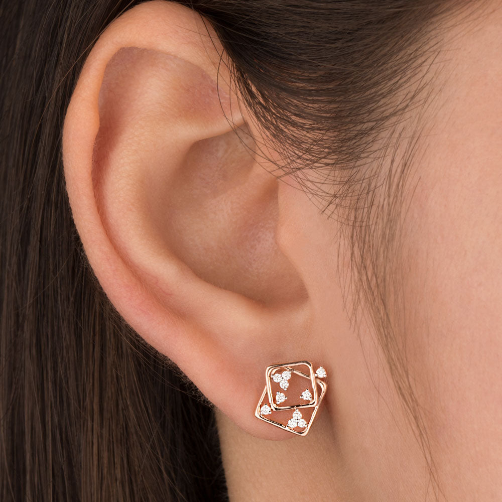 14K Rose Gold Diamond Earrings - 0.138ct VS-SI-EF
