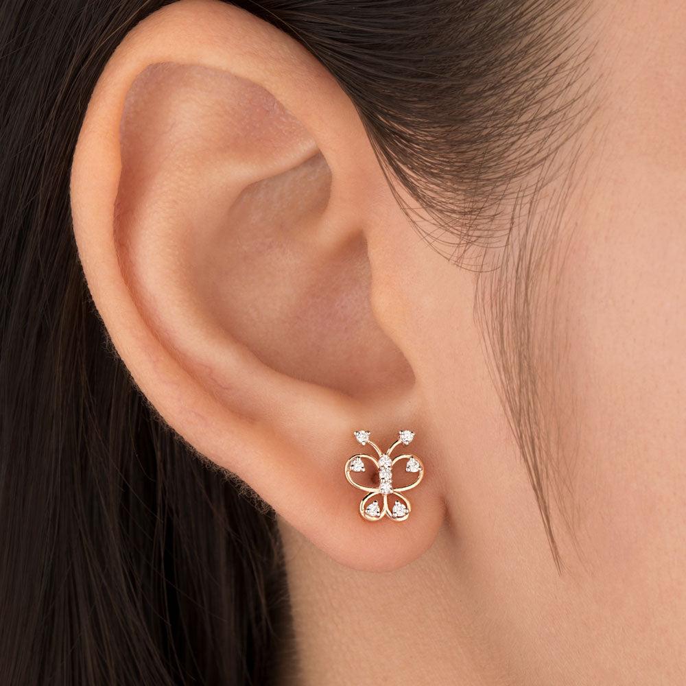 18K Rose Gold Diamond Earrings - 0.129ct VS-SI-FG