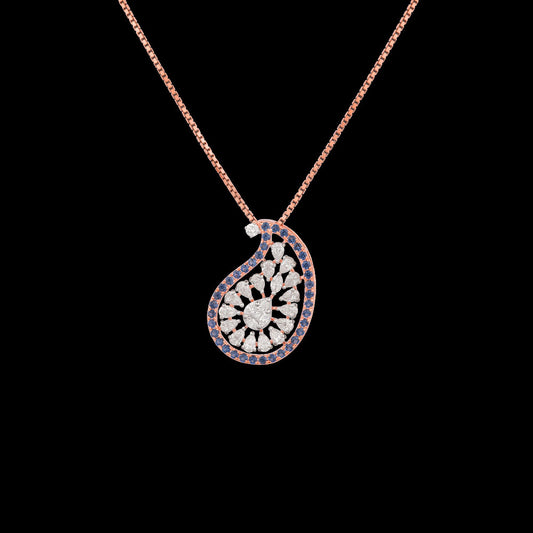 18K Rose Gold Diamond Pendant - 0.751ct VVS-EF with Colour Stones