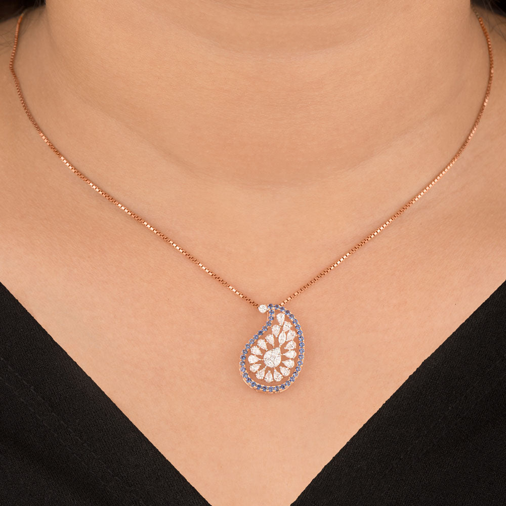 18K Rose Gold Diamond Pendant - 0.751ct VVS-EF with Colour Stones