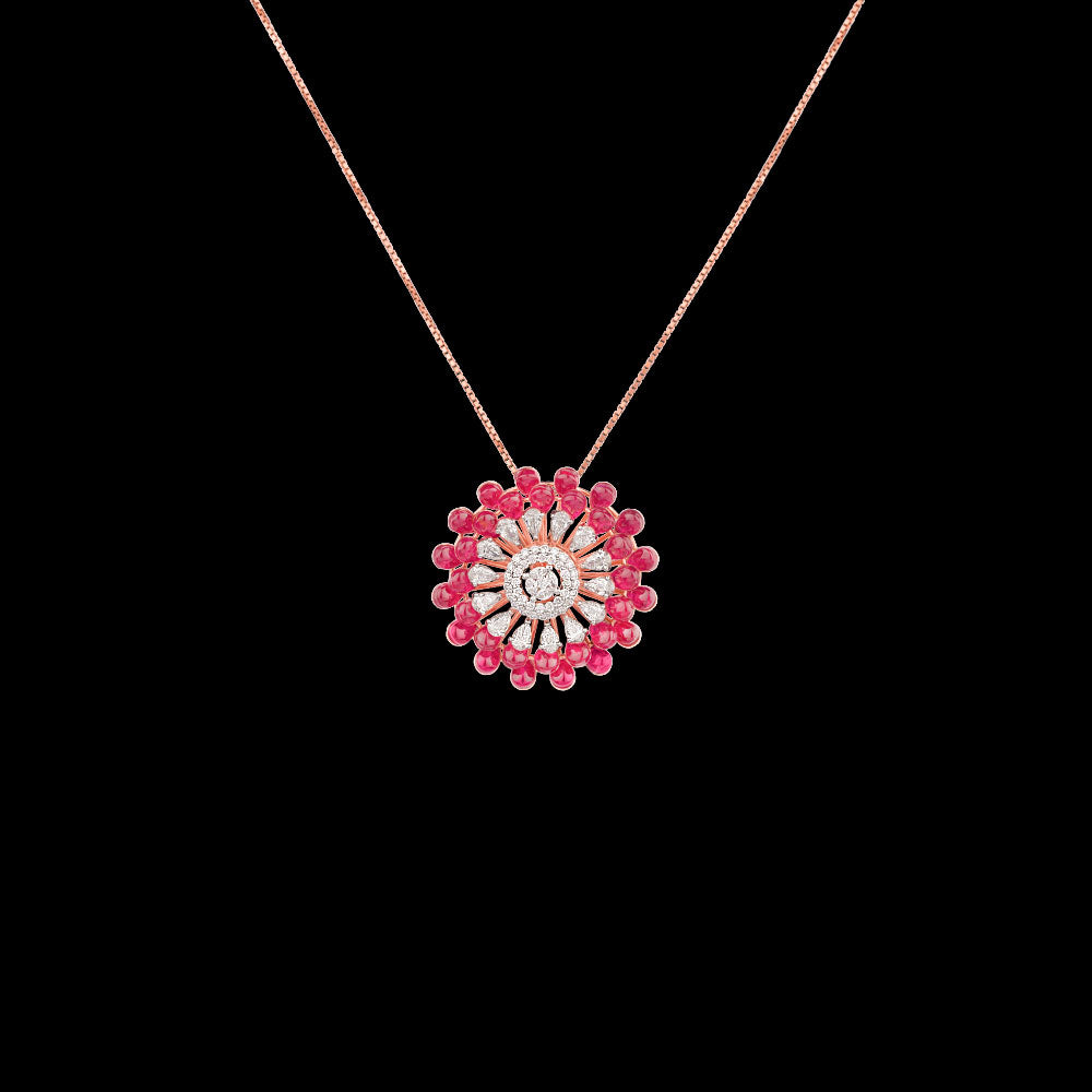 18K Rose Gold Diamond Pendant - 1.488ct VVS-EF with Colour Stones