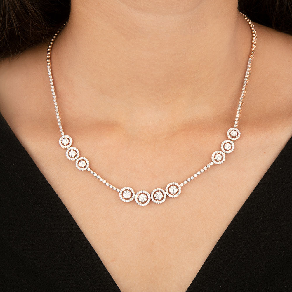 14K Rose Gold Diamond Necklace - 3.44ct SI-GH