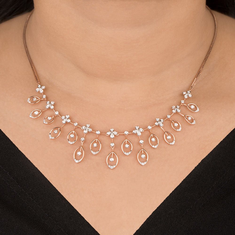 14K Rose Gold Diamond Necklace - 1.048ct VS-SI-GH