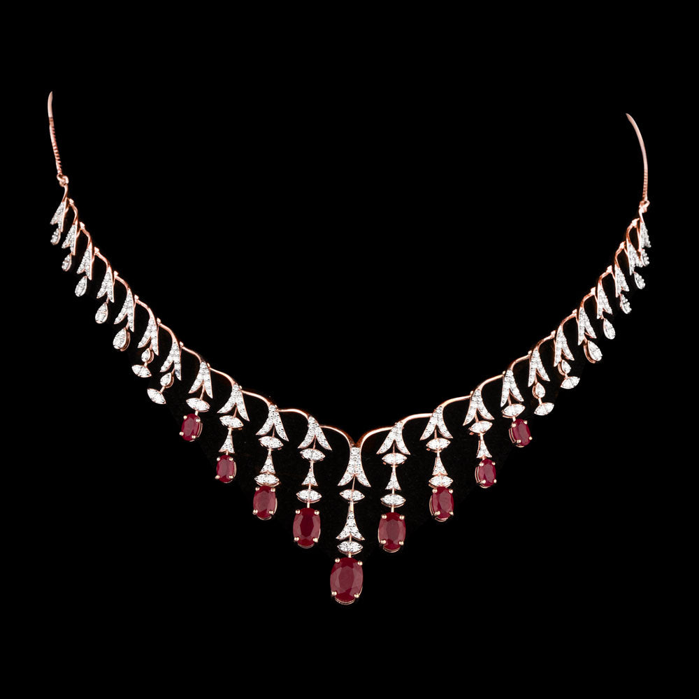 18K Rose Gold Diamond Necklace - 1.99ct SI-GH with Colour Stones