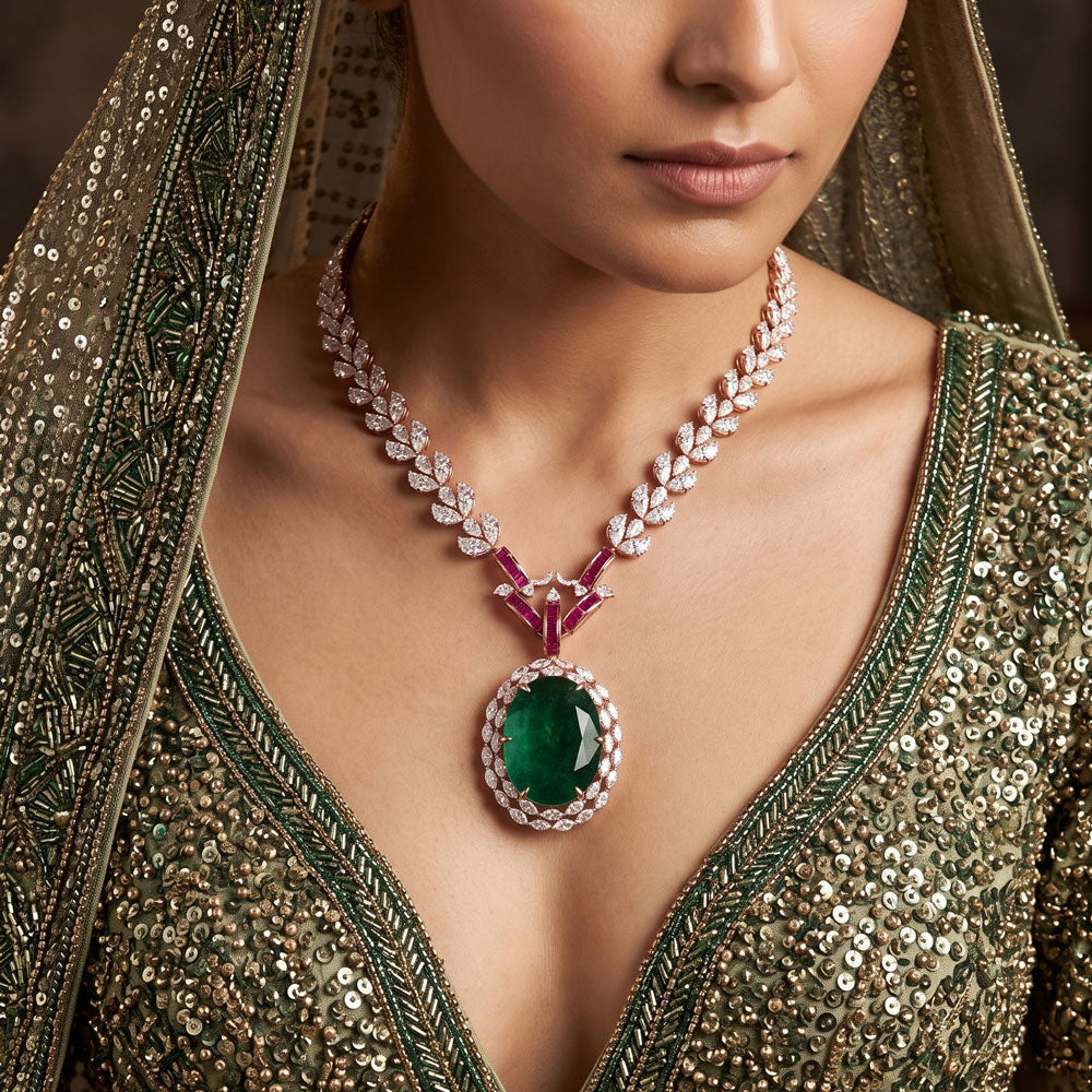 14K Rose Gold Diamond Necklace - 23.03ct VS-SI-HI with Colour Stones