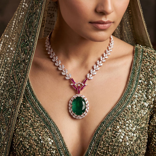 14K Rose Gold Diamond Necklace - 23.03ct VS-SI-HI with Colour Stones