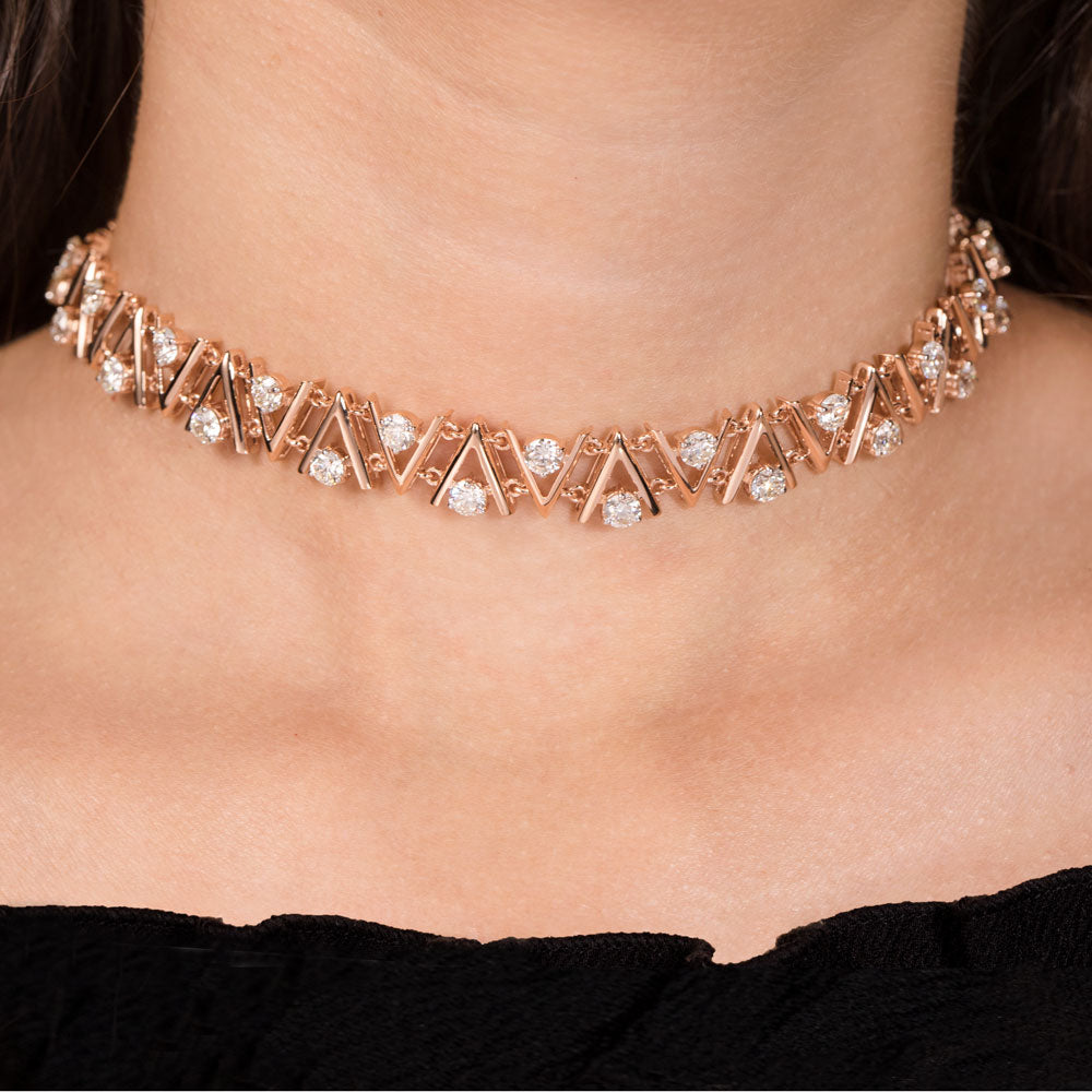 18K Rose Gold Diamond Necklace - 6.98ct VS-SI-JK