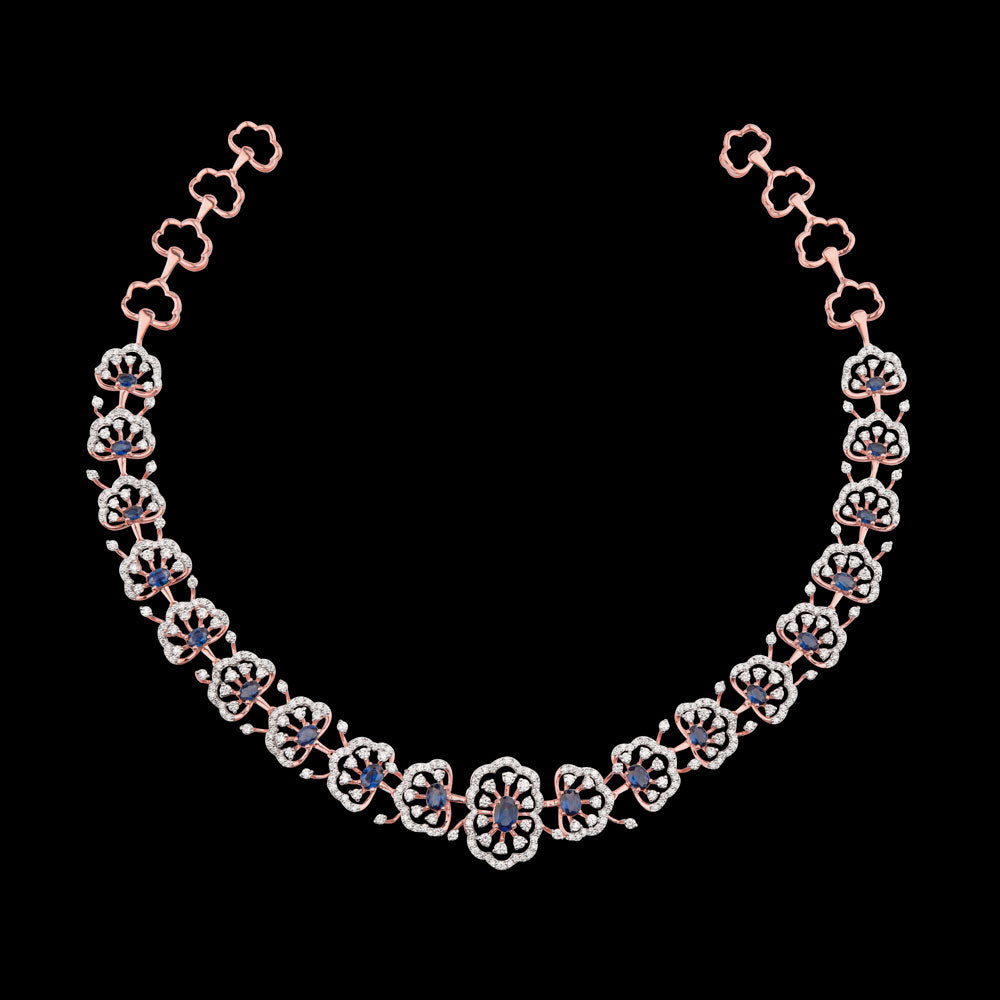 14K Rose Gold Diamond Necklace - 4.56ct VVS-VS-GH with Colour Stones