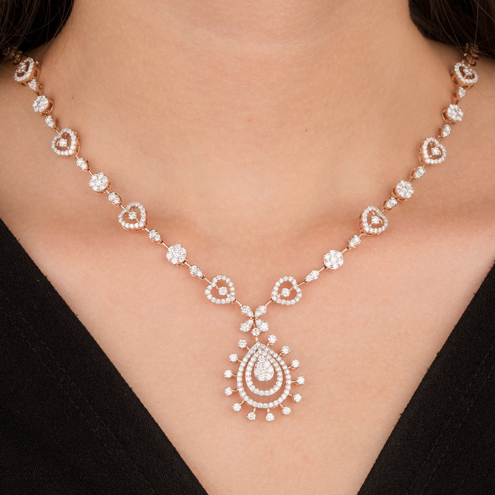 18K Rose Gold Diamond Necklace - 4.659ct VVS-VS-GHI