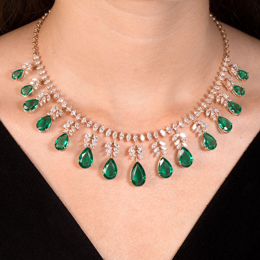 18K Rose Gold Diamond Necklace - 9.928ct VS-SI-GH with Colour Stones