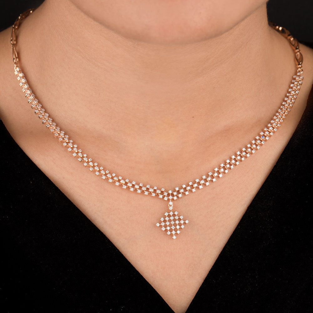 14K Rose Gold Diamond Necklace - 1.405ct VVS-VS-GH