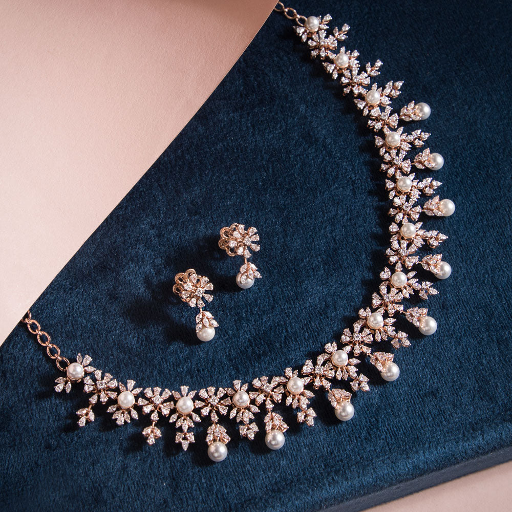 18K Rose Gold Diamond Necklace - 7.78ct VVS-EF with Colour Stones