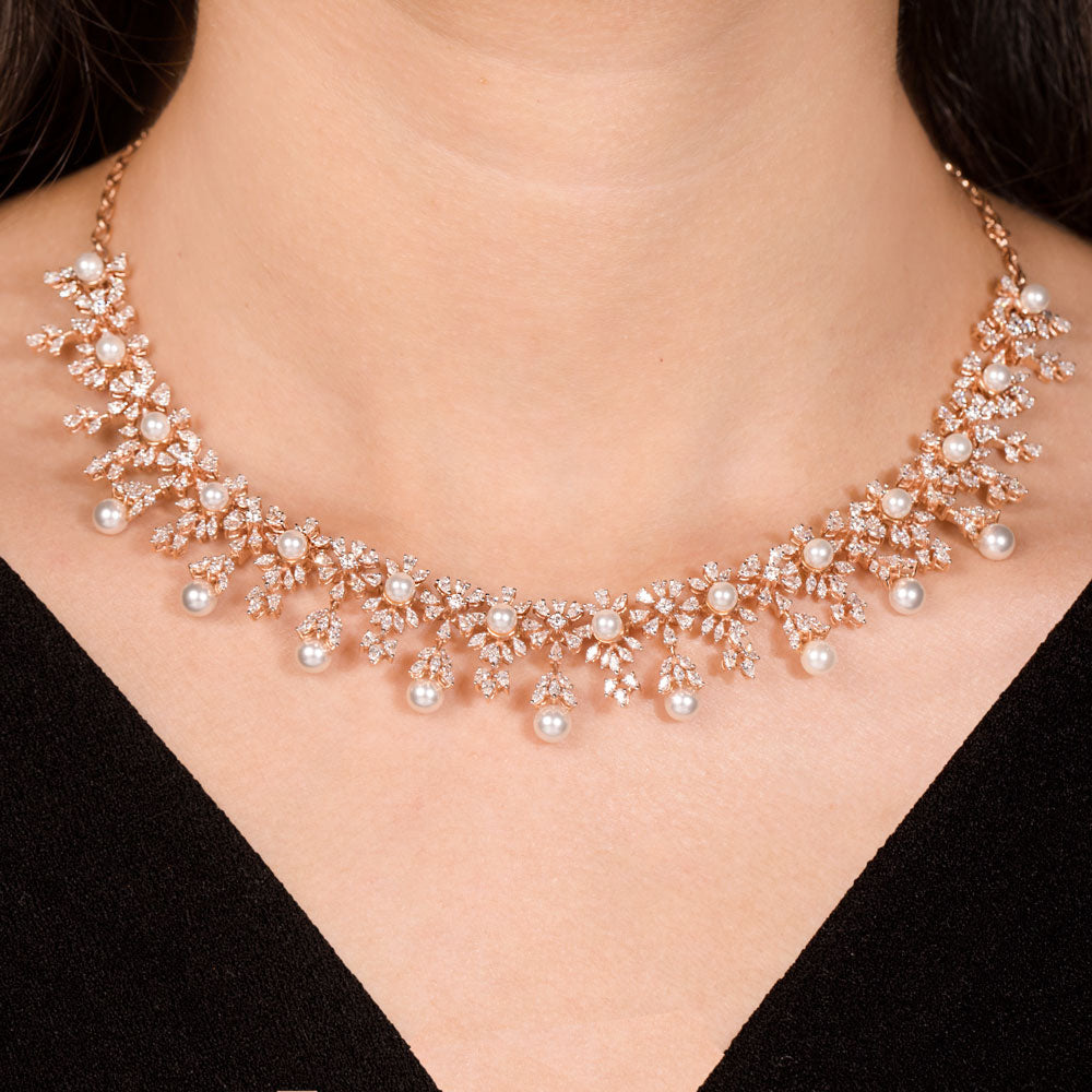 18K Rose Gold Diamond Necklace - 7.78ct VVS-EF with Colour Stones
