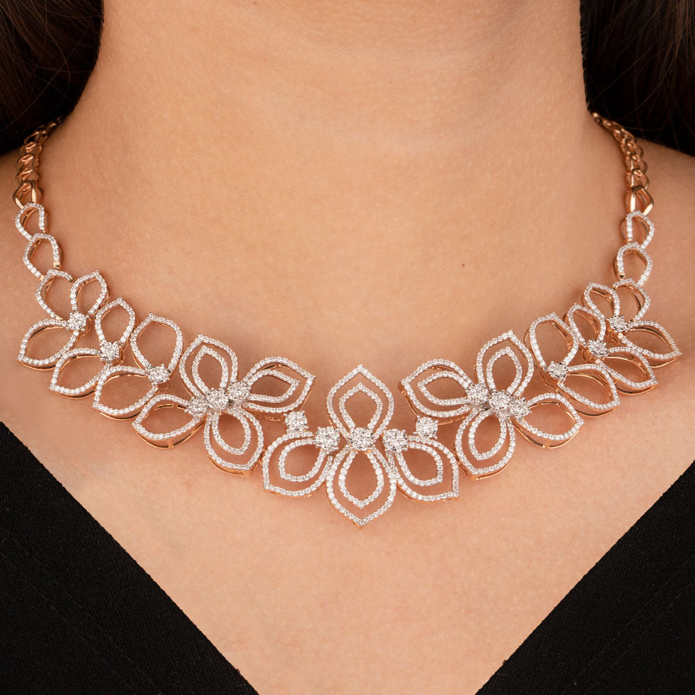 14K Rose Gold Diamond Necklace - 5.83ct VS-SI-FG