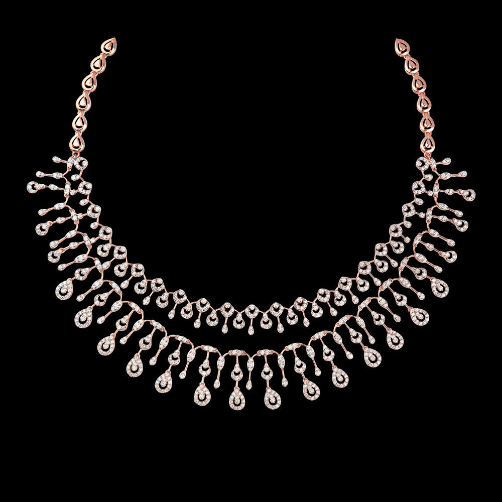 14K Rose Gold Diamond Necklace - 7.87ct VVS-VS-GH