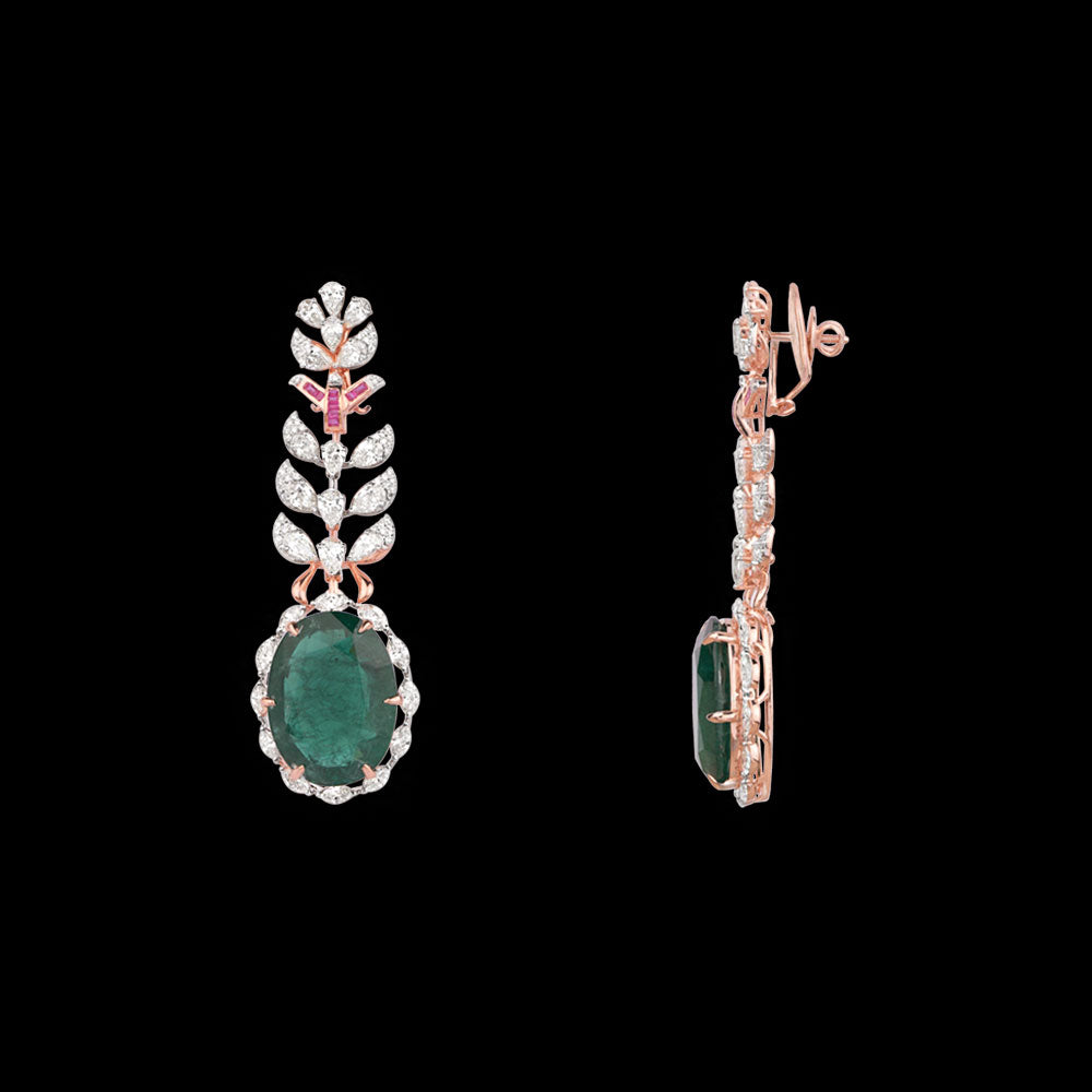 14K Rose Gold Diamond Earrings - 9.747ct VS-SI-HI with Colour Stones