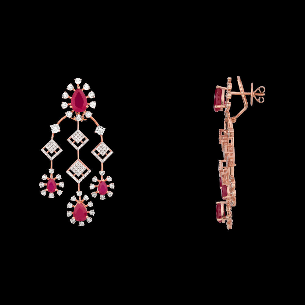 18K Rose Gold Diamond Jewellery - 1.329ct VVS-VS-GH with Colour Stones