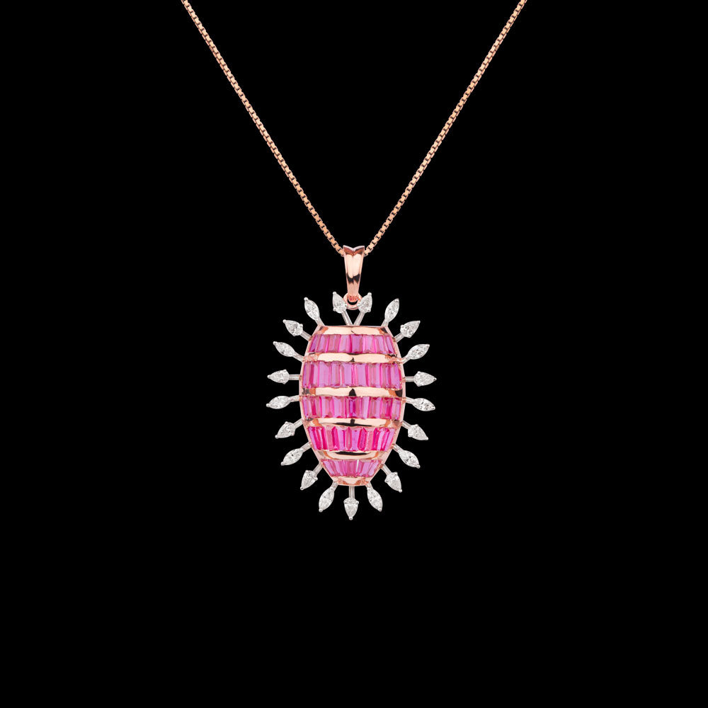 18K Rose Gold Diamond Pendant - 0.91ct VVS-EF with Colour Stones