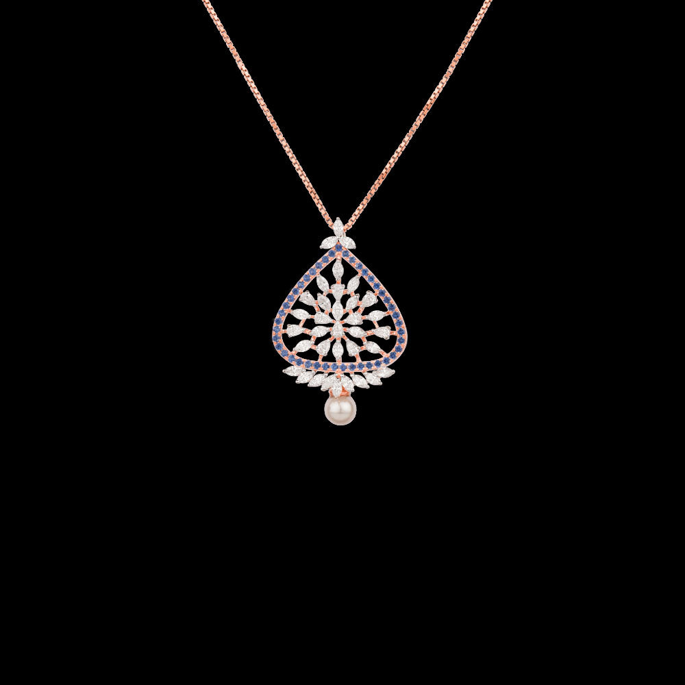 18K Rose Gold Diamond Pendant - 1.246ct VVS-EF with Colour Stones