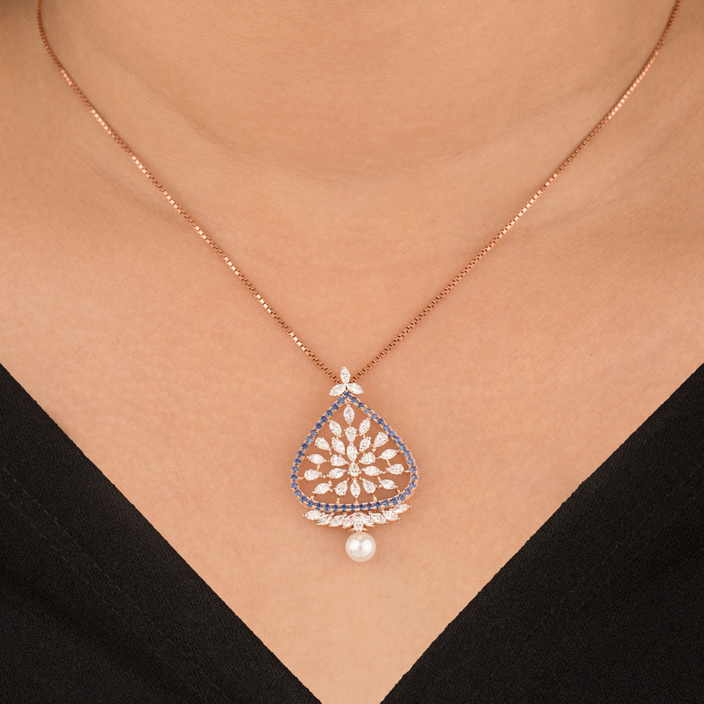 18K Rose Gold Diamond Pendant - 1.246ct VVS-EF with Colour Stones
