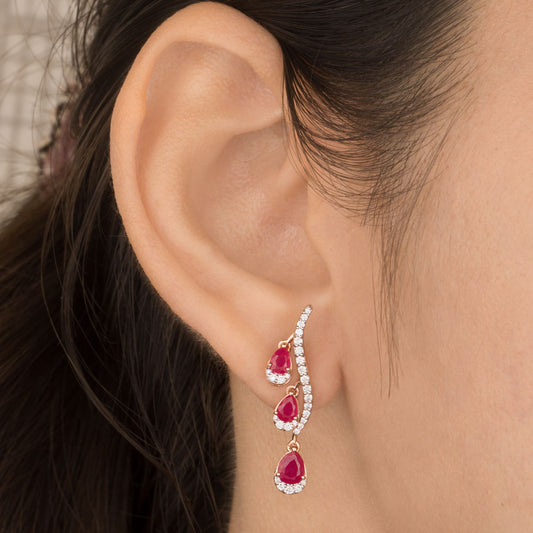 14K Rose Gold Diamond Earrings - 0.296ct VS-SI-GH with Colour Stones