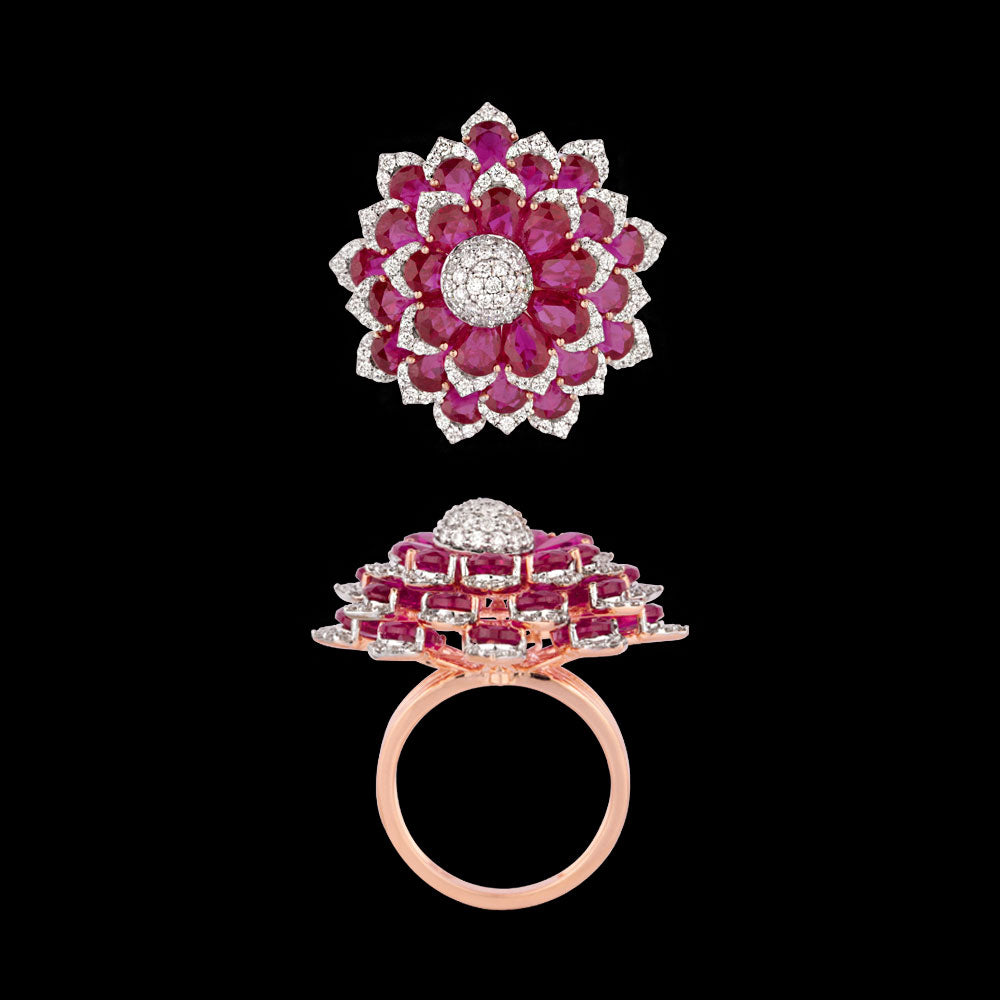 18K Rose Gold Diamond Ring - 1.681ct VVS-VS-GH with Colour Stones
