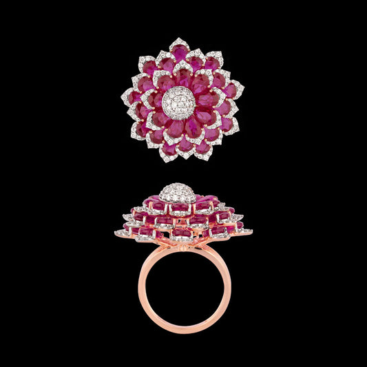 18K Rose Gold Diamond Ring - 1.681ct VVS-VS-GH with Colour Stones