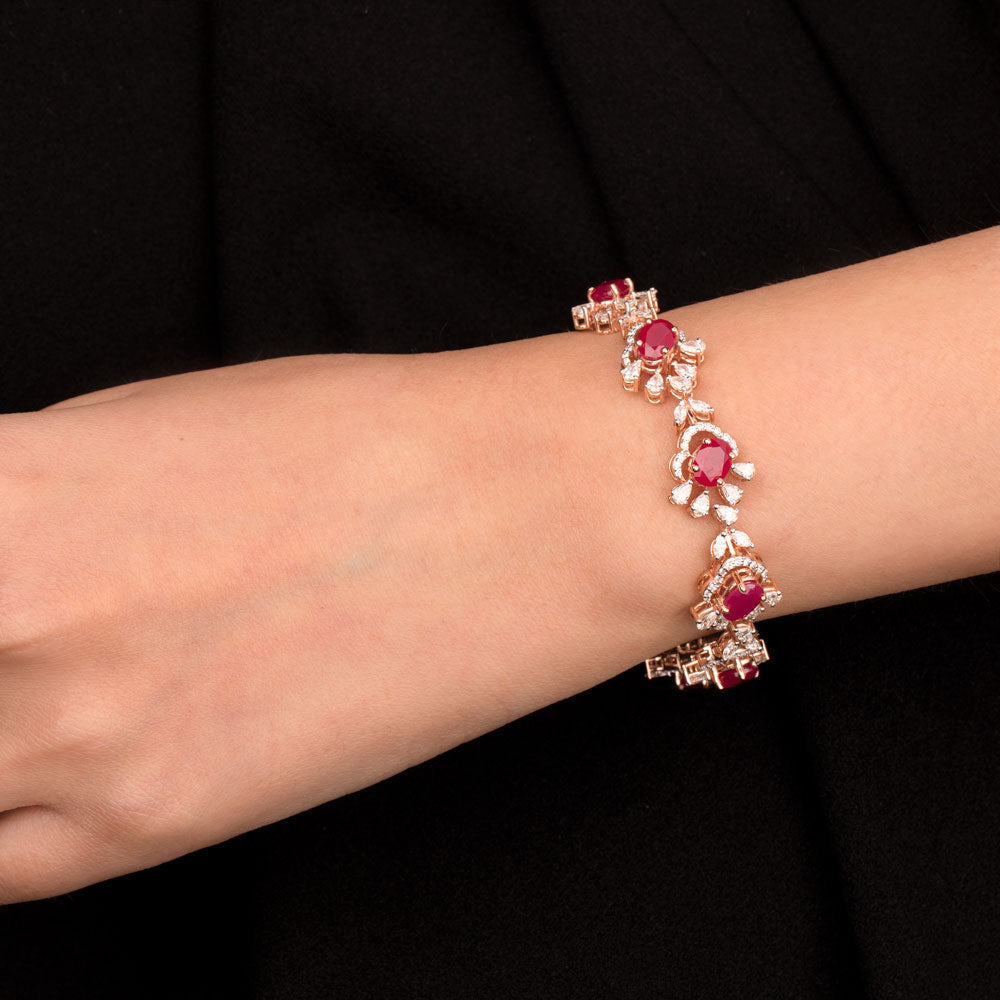 18K Rose Gold Diamond Bracelet - 4.204ct VVS-FG with Colour Stones