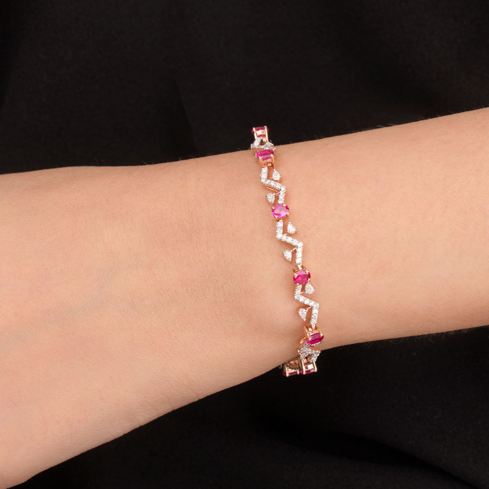18K Rose Gold Diamond Bracelet - 1.418ct VVS-EF with Colour Stones