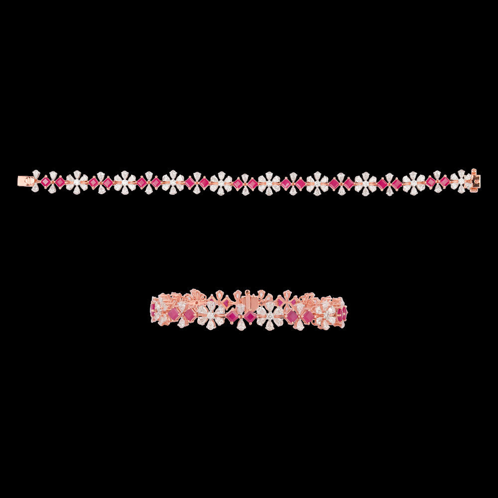 18K Rose Gold Diamond Bracelet - 4.906ct VVS-EF with Colour Stones