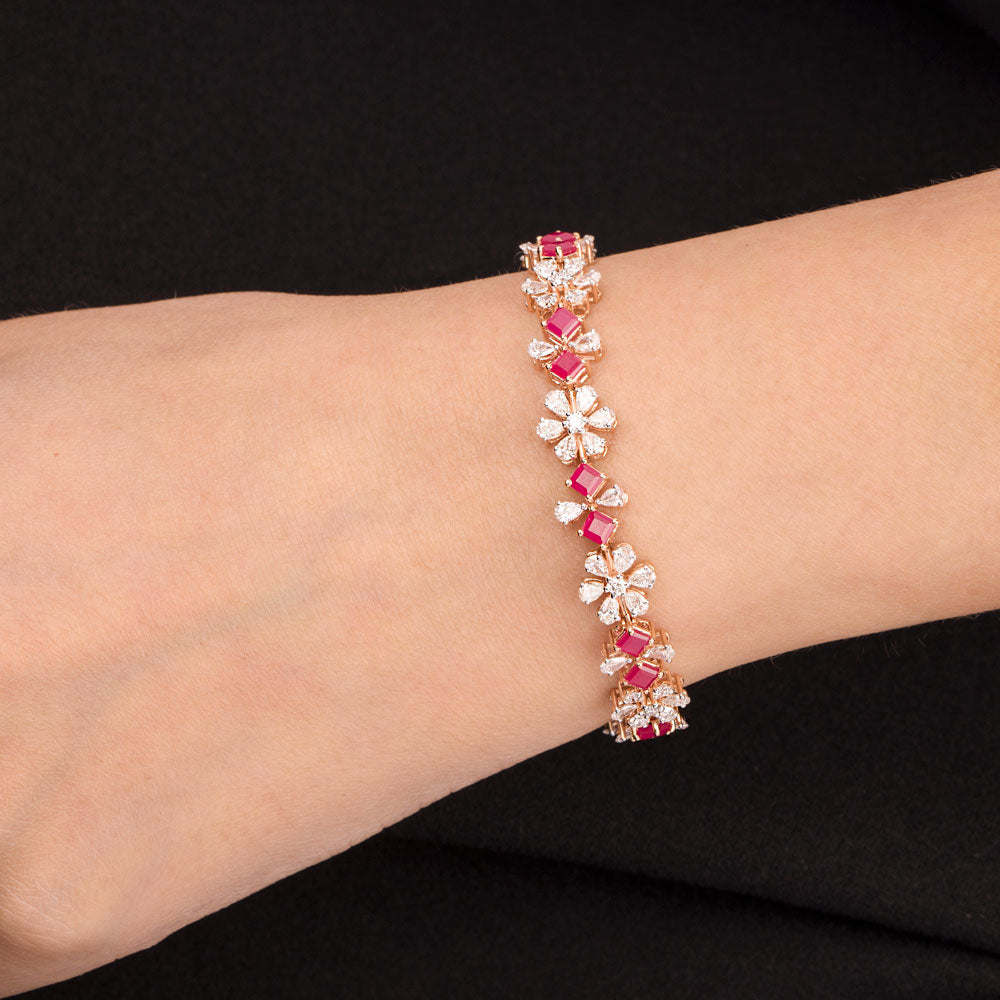 18K Rose Gold Diamond Bracelet - 4.906ct VVS-EF with Colour Stones