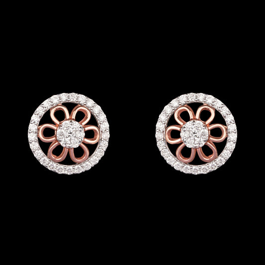 14K Two Tone Gold Diamond Earrings - 0.84ct SI-GH