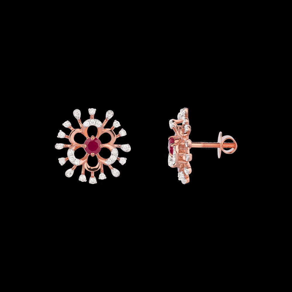 14K Rose Gold Diamond Earrings - 0.345ct VS-SI-FG with Colour Stones