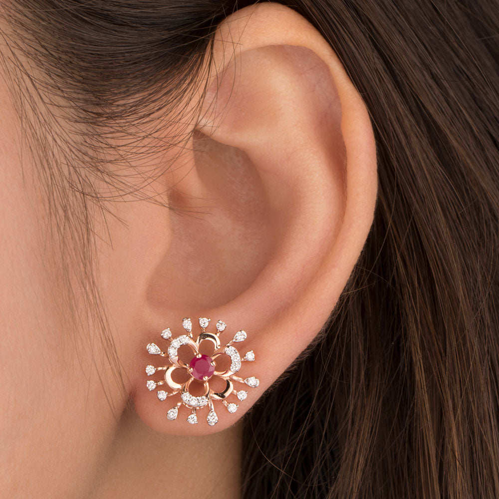 14K Rose Gold Diamond Earrings - 0.345ct VS-SI-FG with Colour Stones