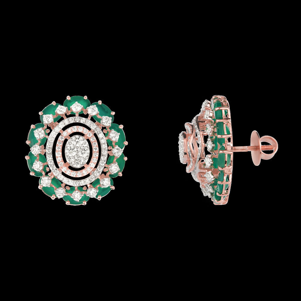 14K Rose Gold Diamond Earrings - 2.38ct VS-SI-HI with Colour Stones